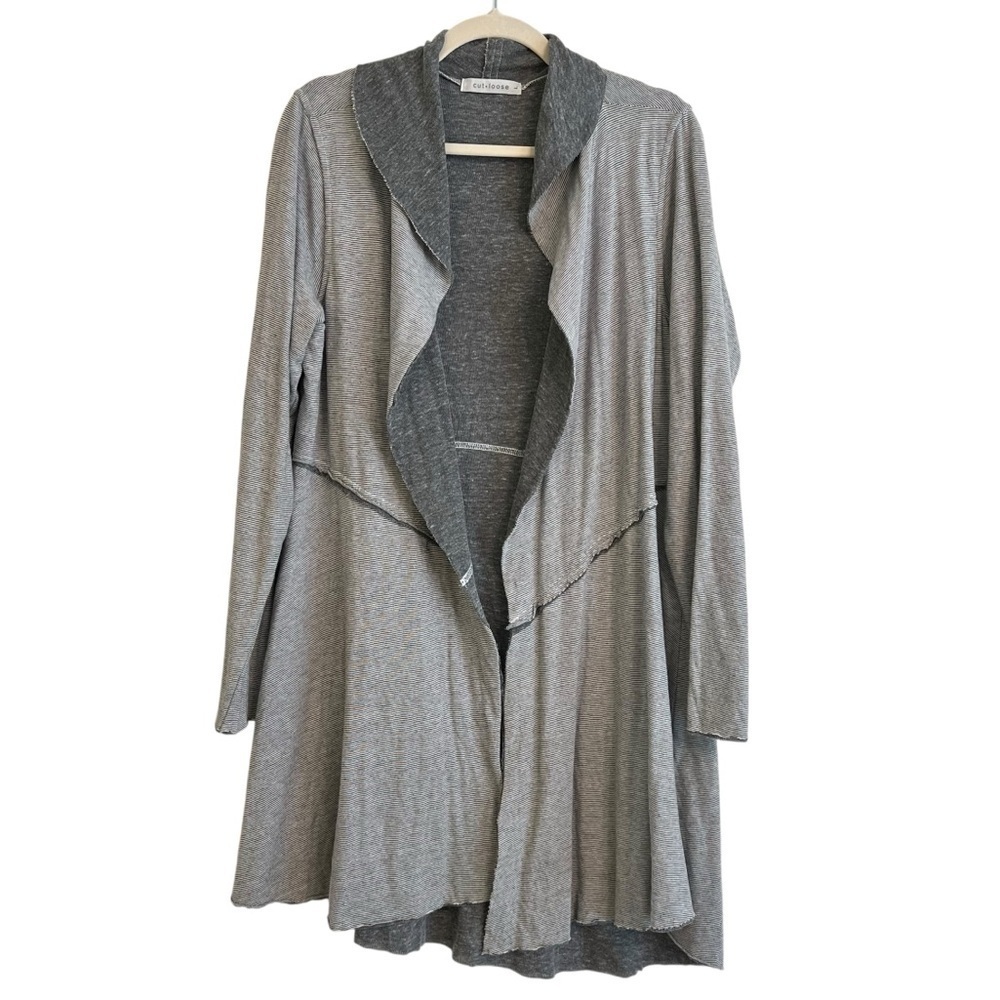 Cut Loose Gray Raw Edge Distressed Longline Lagenlook Cardigan Size Large